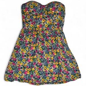 Forever 21 Floral Strapless Dress Small Sweetheart Bust Mini Sundress Multicolor